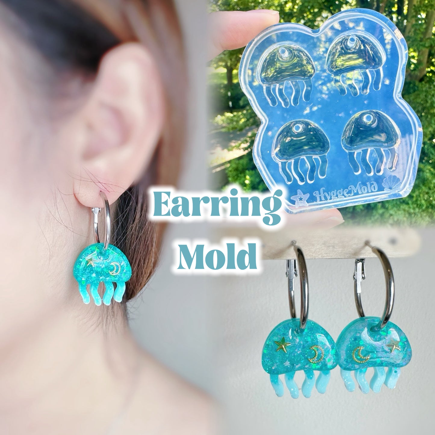 Small Predomed Moon Jellies Jellyfish Ocean Hoop Charm Dangle Earring Mold