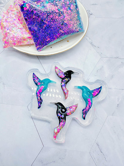 Pre-domed Hummingbird Earring Mold Hoop Charm Clear Silicone Mold for Resin