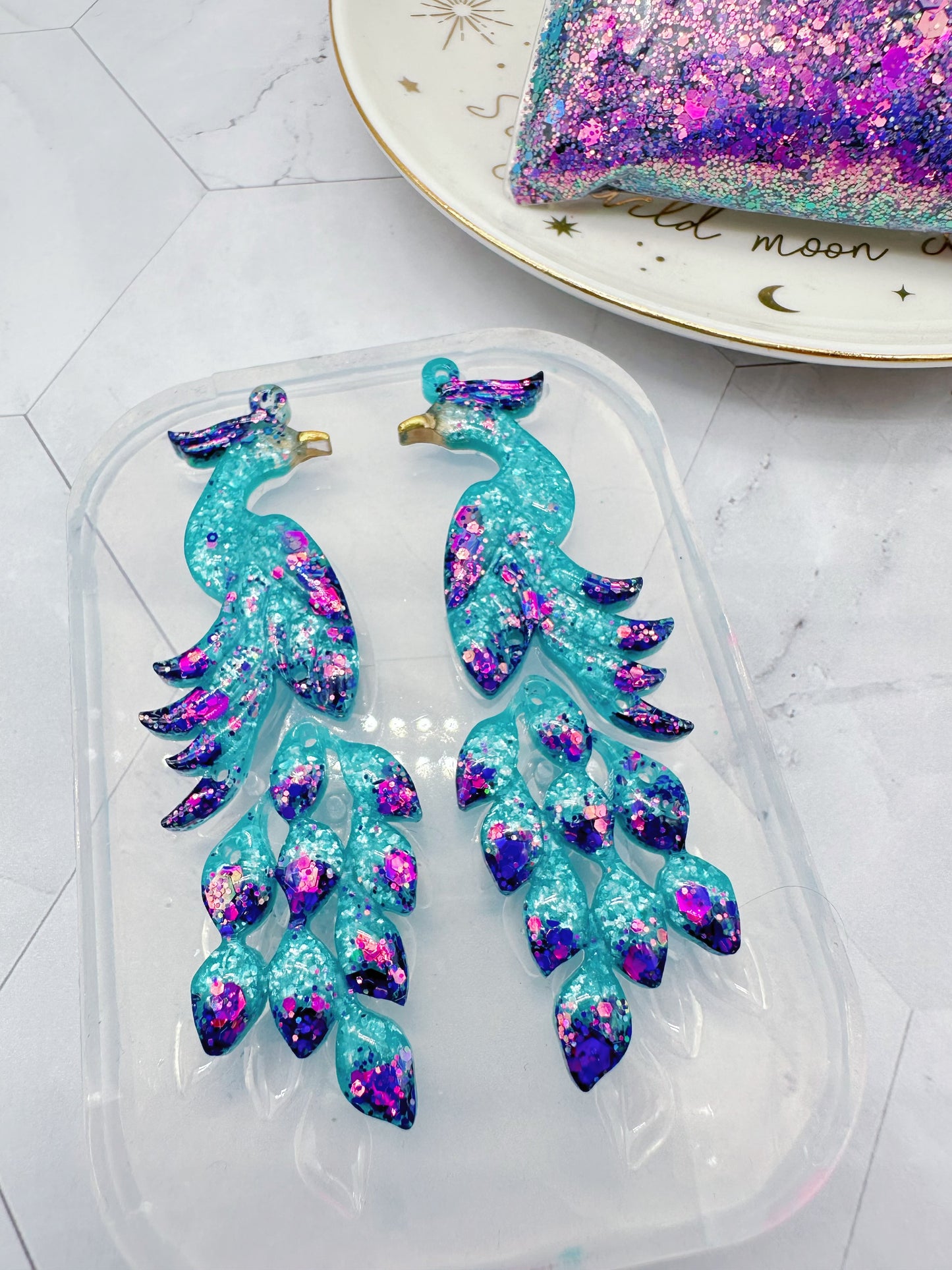 Elegant Peacock Dangle Earring Mold Clear Silicone Mold for Resin