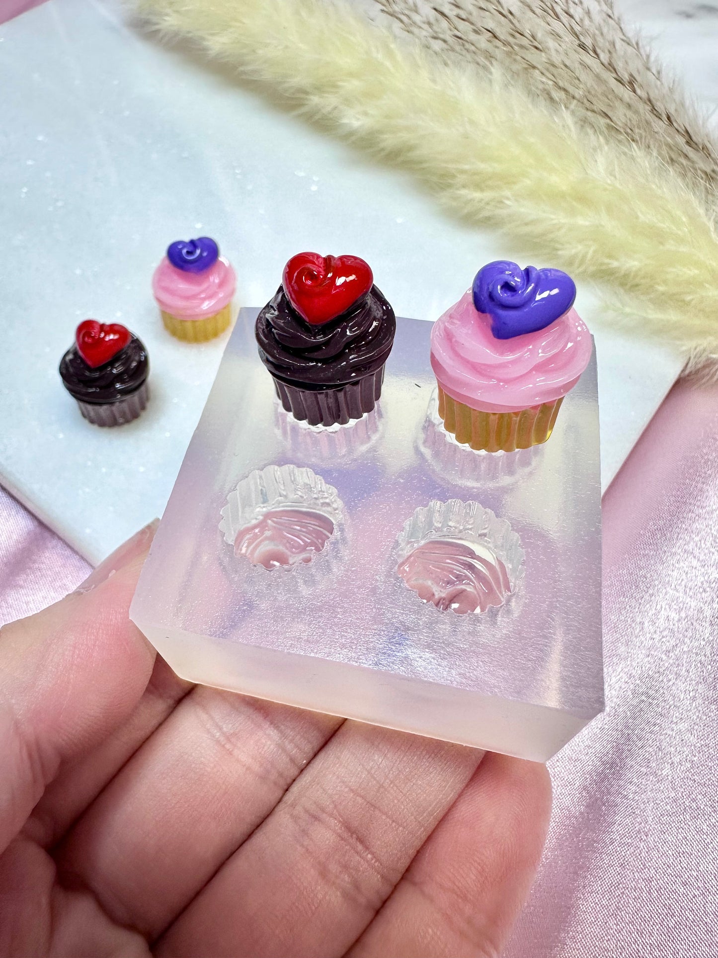 Clear Silicone Mold for Polymer Clay Resin Heart Cupcake Muffin Earring Mold