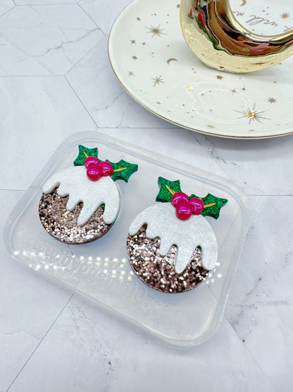 Layered Christmas Pudding with Holly Berries Dangle Earring & Brooch Molds