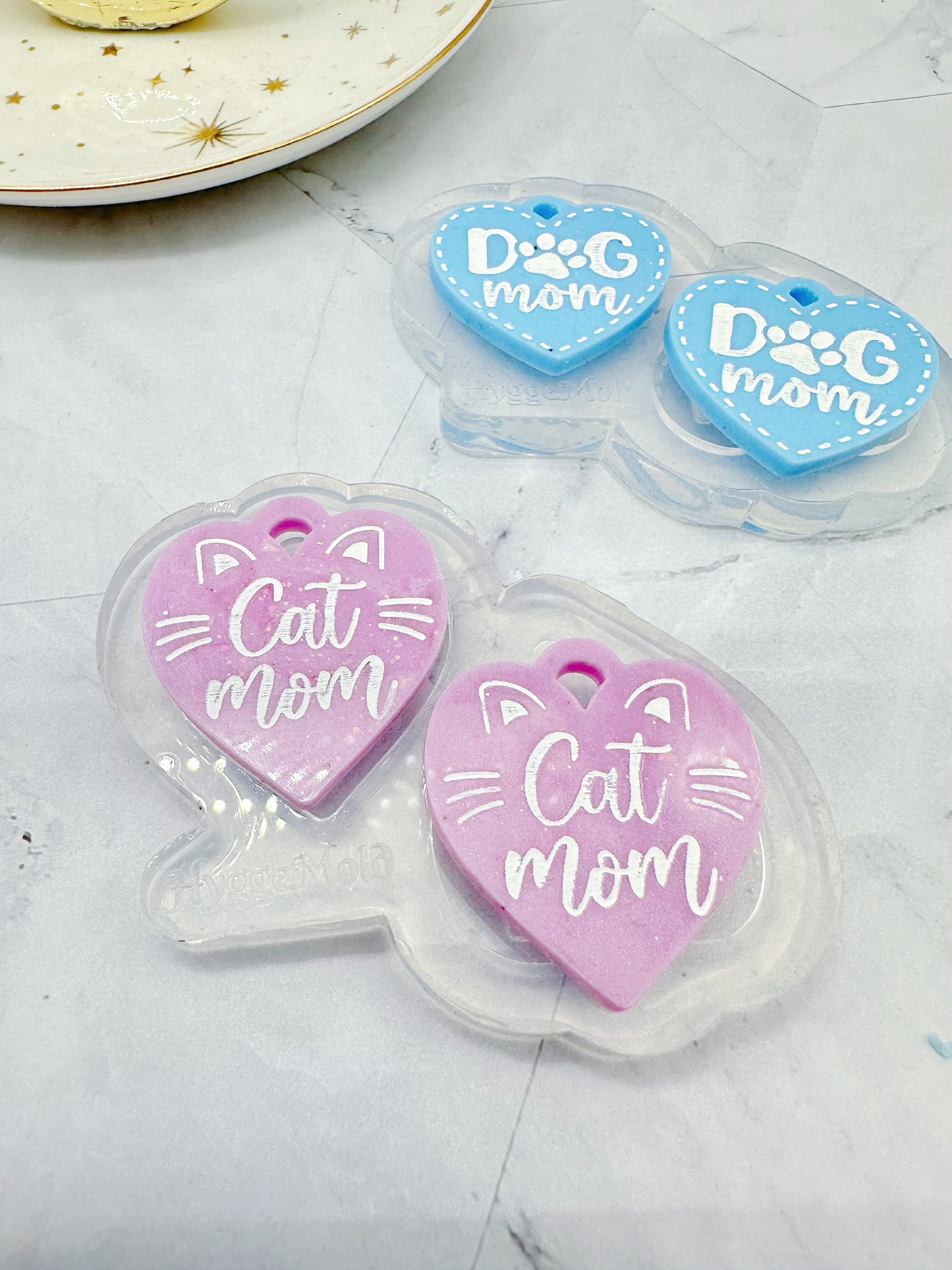 Cat Mom Heart Tag Keychain Dangle Earring Mold