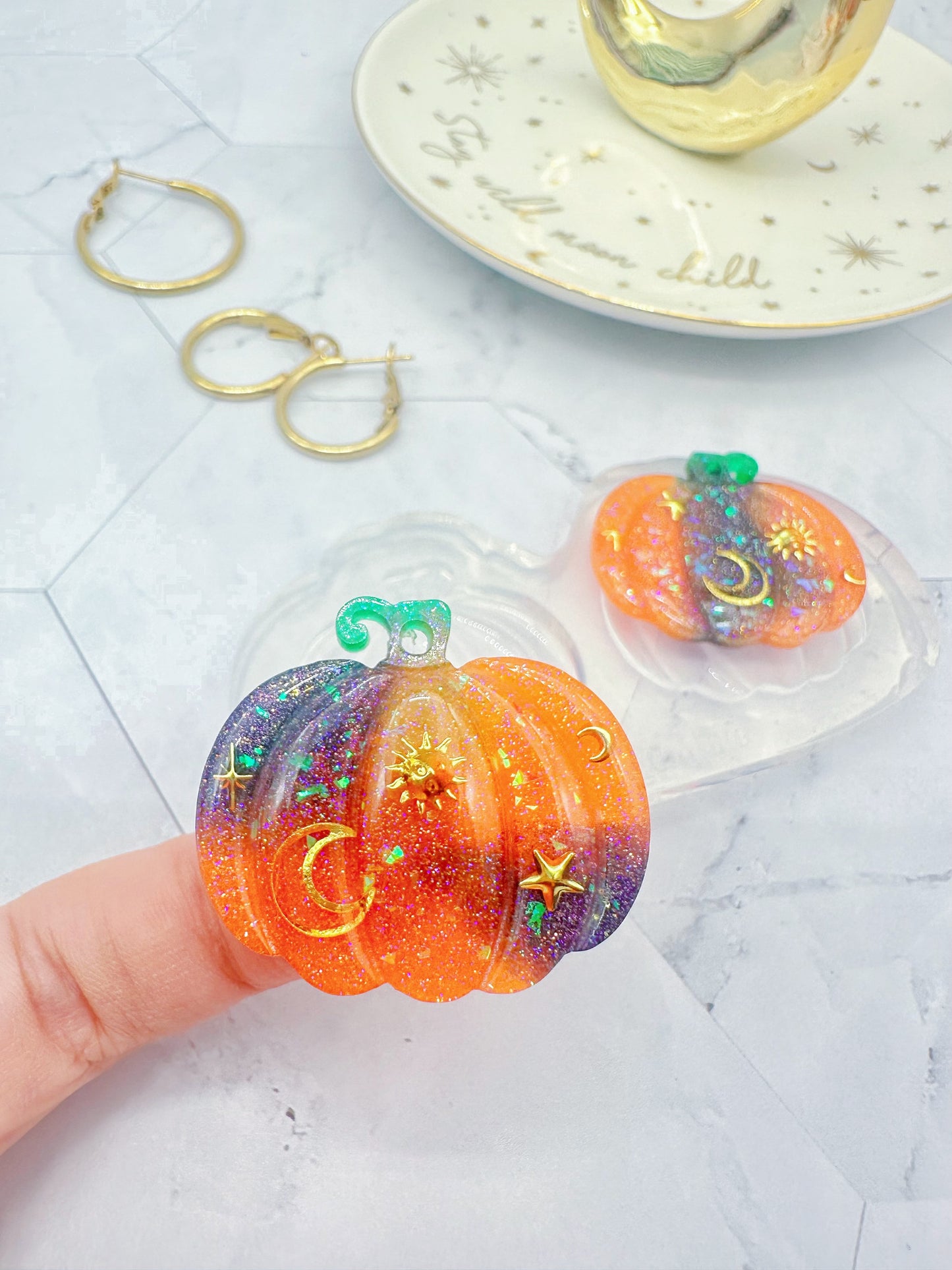 3 cm Predomed Pumpkin Dangly Charm Earring Mold