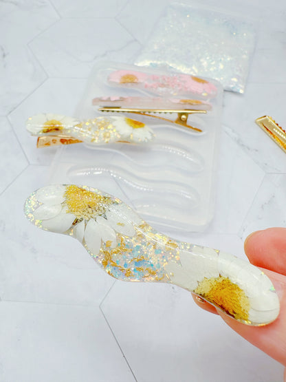 Pre domed Organic Wavy Hair Grip Mold Clear Silicone Mold for Resin Hair Clips