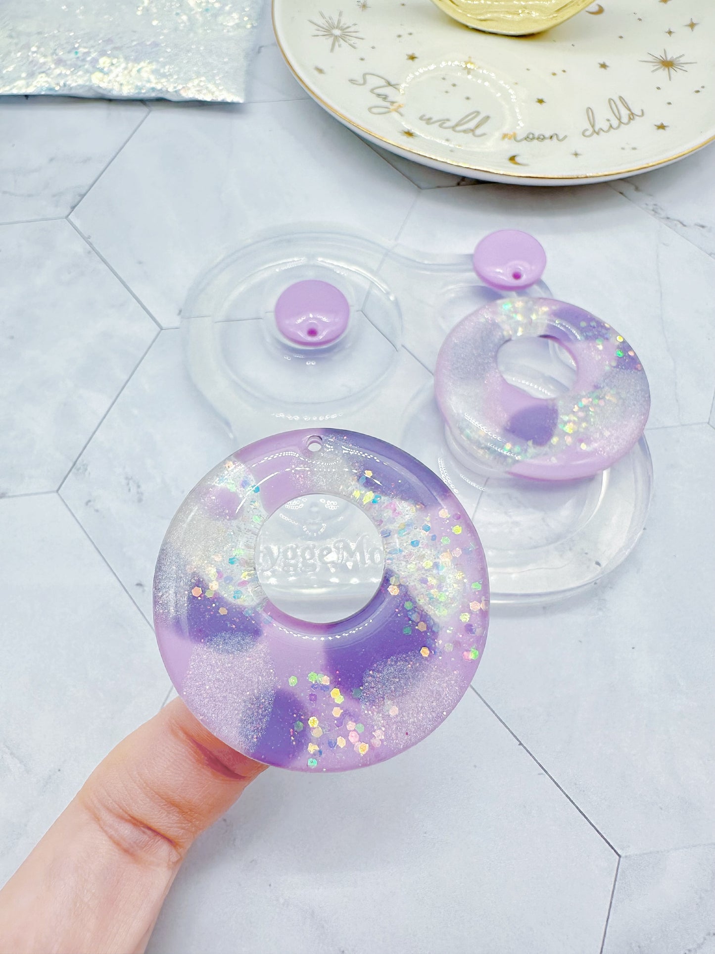 Large Pre-domed Retro Circle Dangle Earring Mold Clear Silicone Mold for Resin Jewellery
