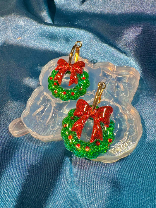 2025 Christmas Wreath Layered with Ribbon Bow Dangle Earring Mold