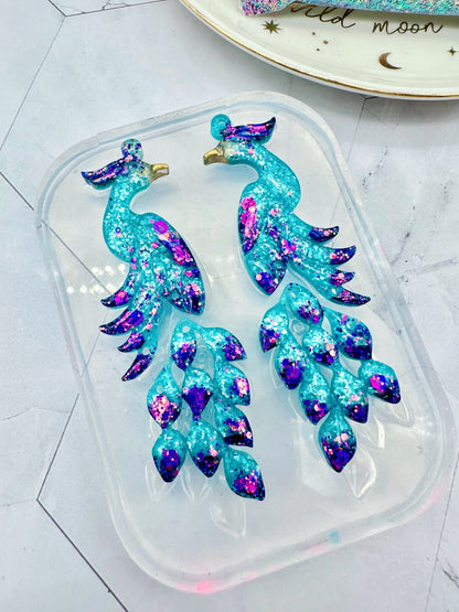 Elegant Peacock Dangle Earring Mold Clear Silicone Mold for Resin