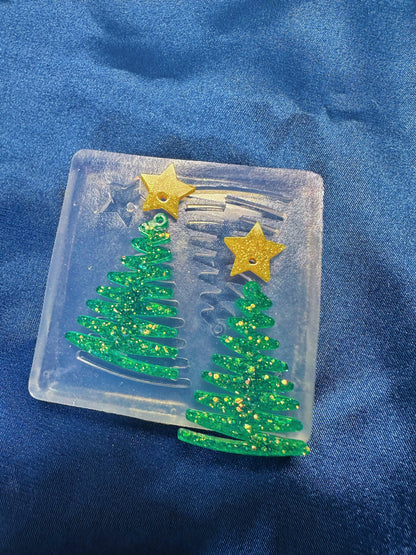 Stroke Christmas Tree with Stars Dangle Earring Mold