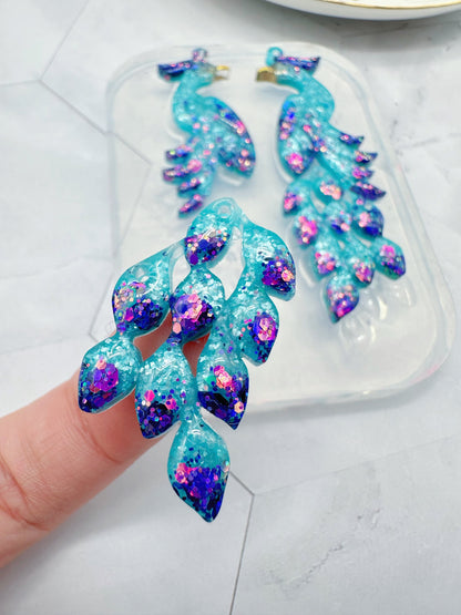 Elegant Peacock Dangle Earring Mold Clear Silicone Mold for Resin