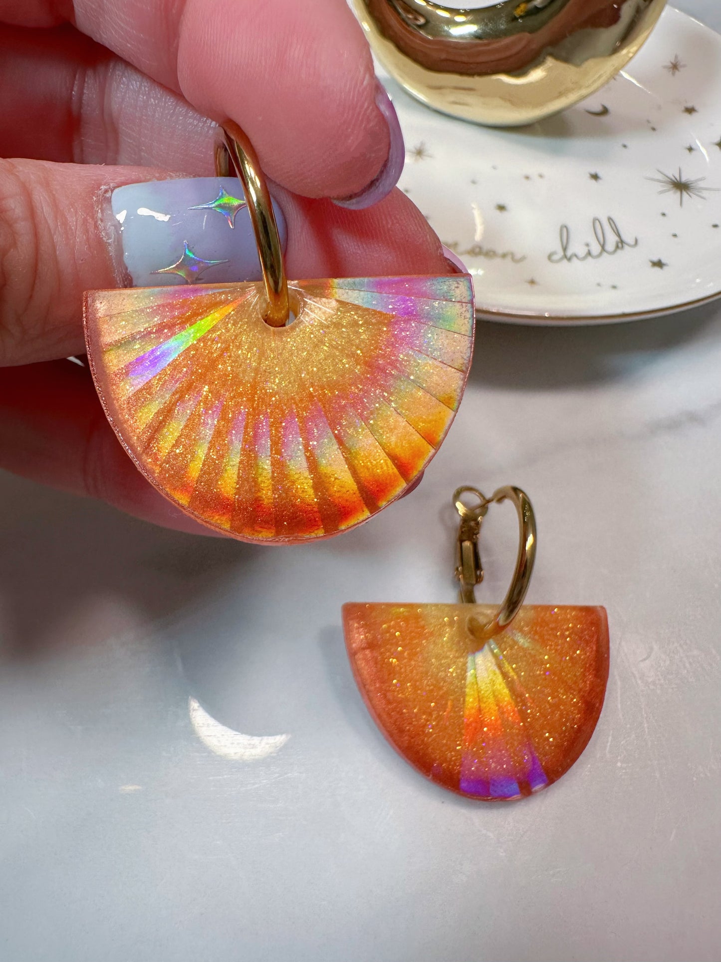 Holographic Sunburst Semi-Circle Dangle Earring Mold for Hoop Charms