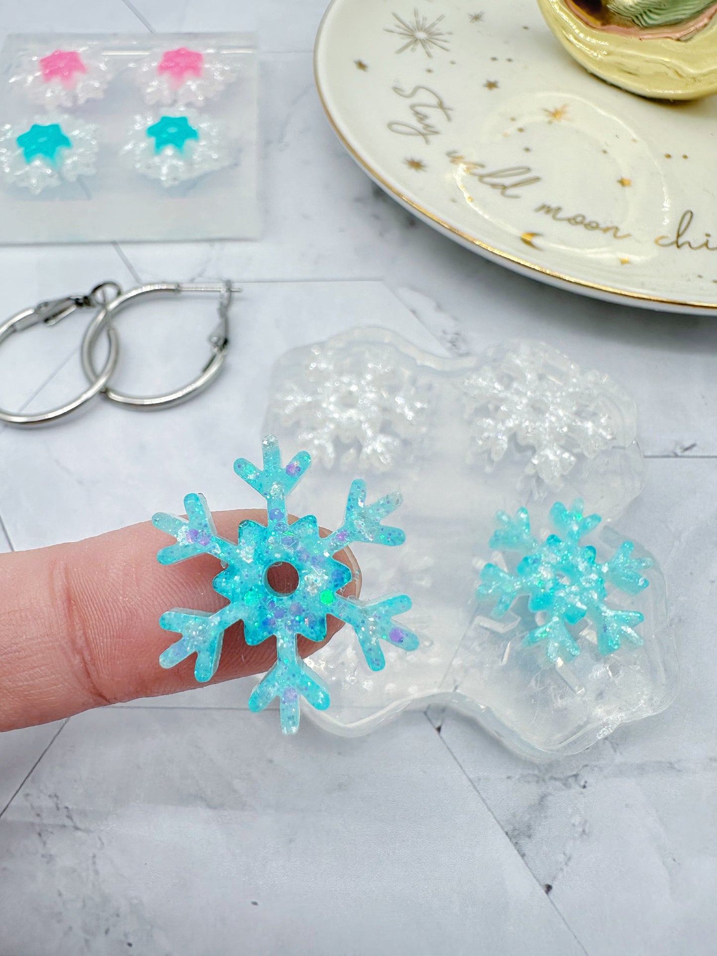 Snowflake Spinner Hoop Earring Mold Winter Christmas