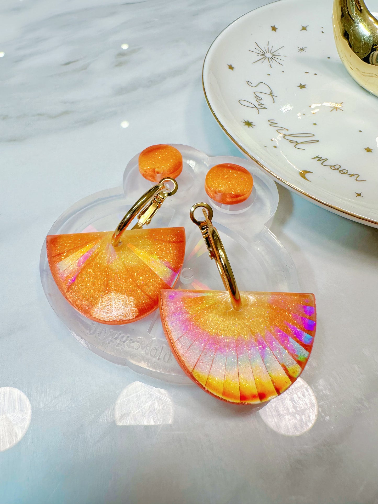 Holographic Sunburst Semi-Circle Dangle Earring Mold for Hoop Charms