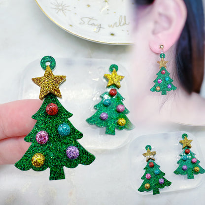 Layered Christmas Trees with Star and Baubles Layered Dangle Earring Brooch Mold