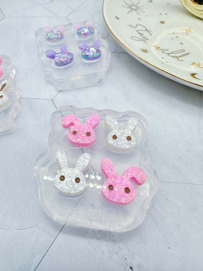 Mini Bunny Face Mismatch Stud Earring Mold Easter Clear Silicone Mold for resin jewellery