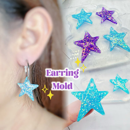 3cm Pre-domed Wonky Star Dangle Earring Silicone Mold for Resin Earrings Celestial