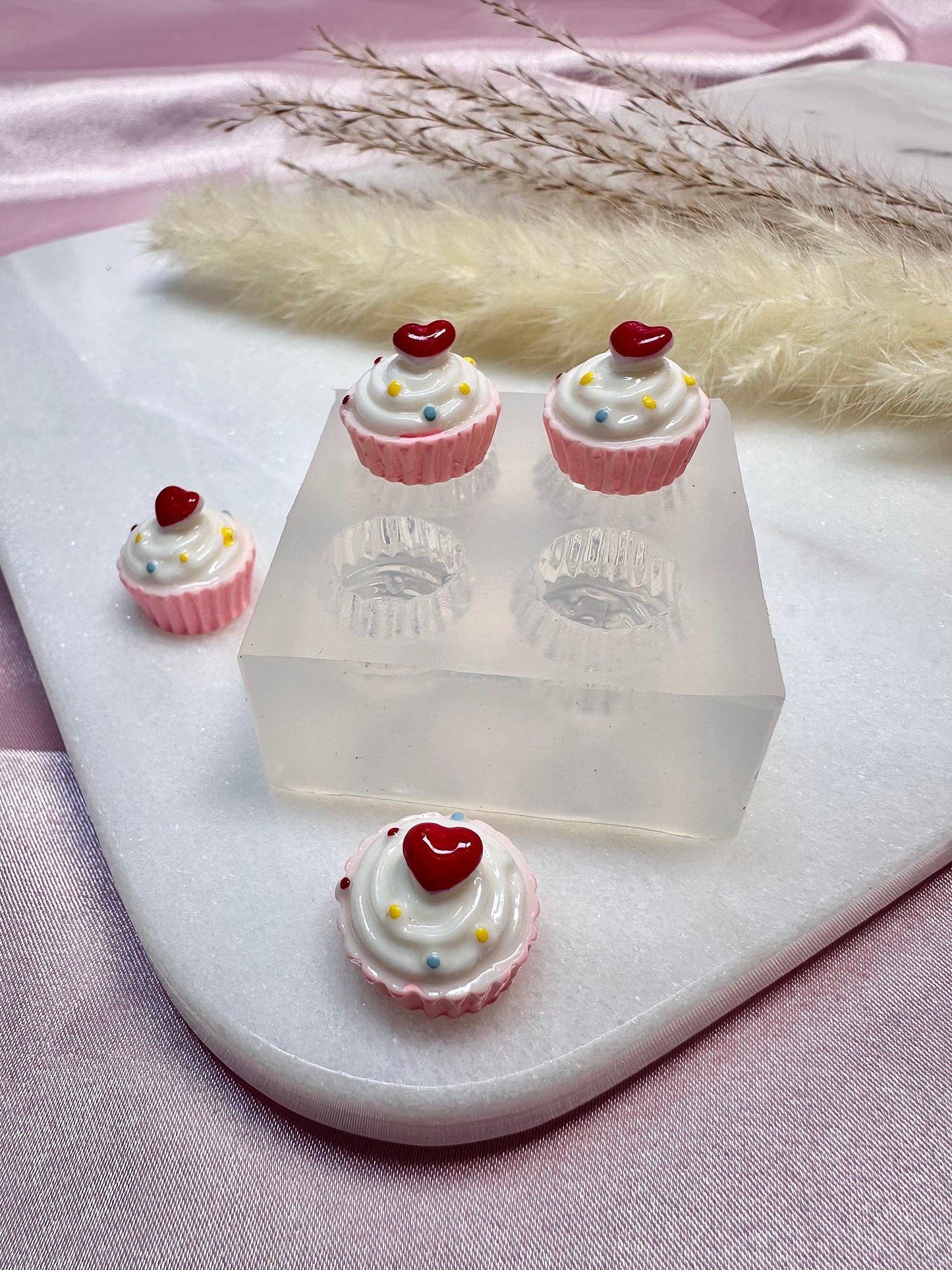 Clear Silicone Mold for Polymer Clay Resin mini Heart Cupcake Muffin Earring Mold