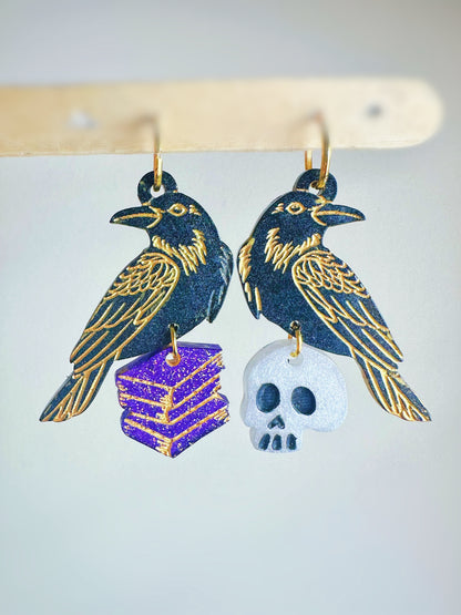 Engraved Raven and Skull Dangle Earring Mold