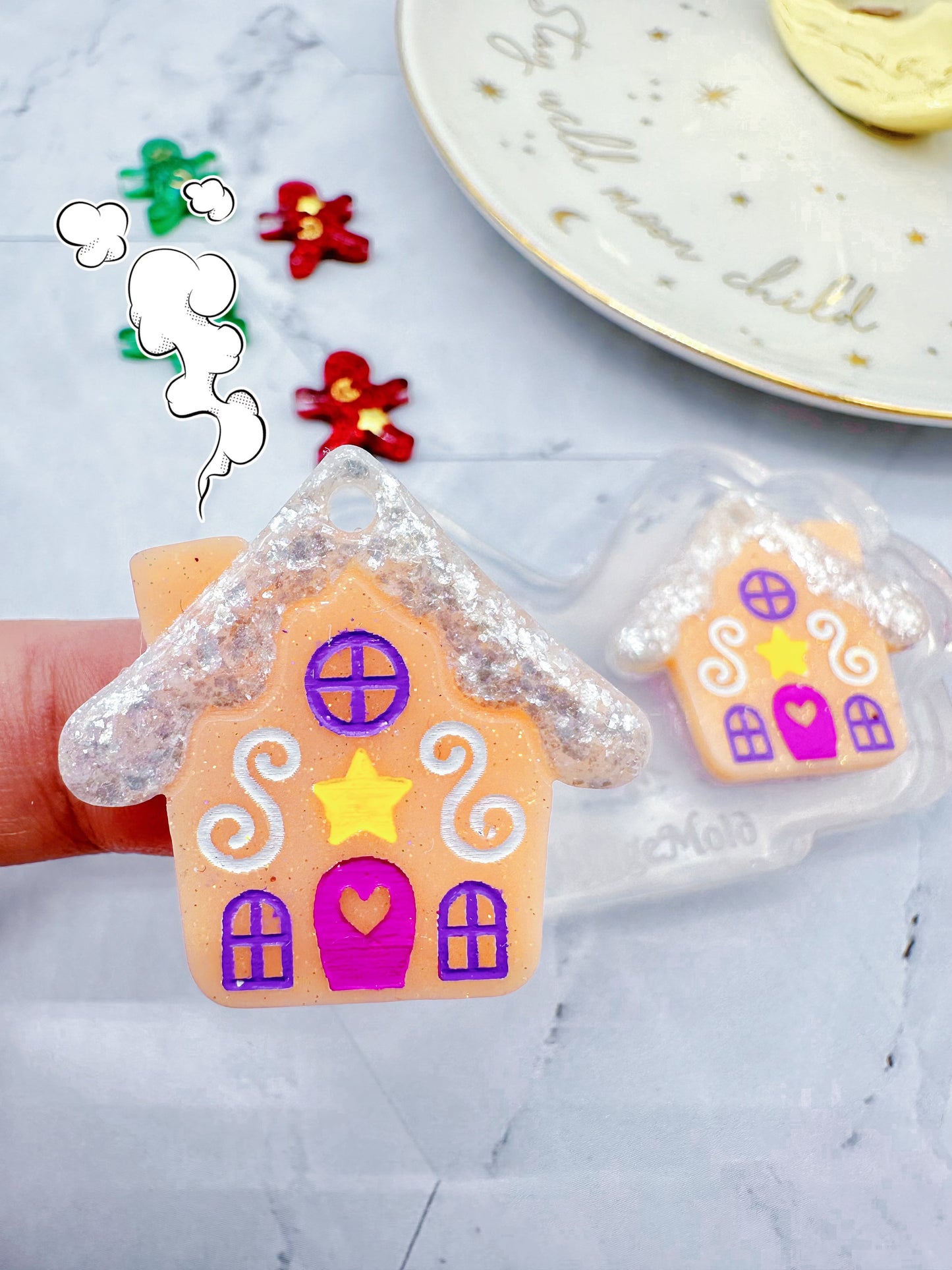 Gingerbread House with Predomed snow Dangly Charm Earring Mold