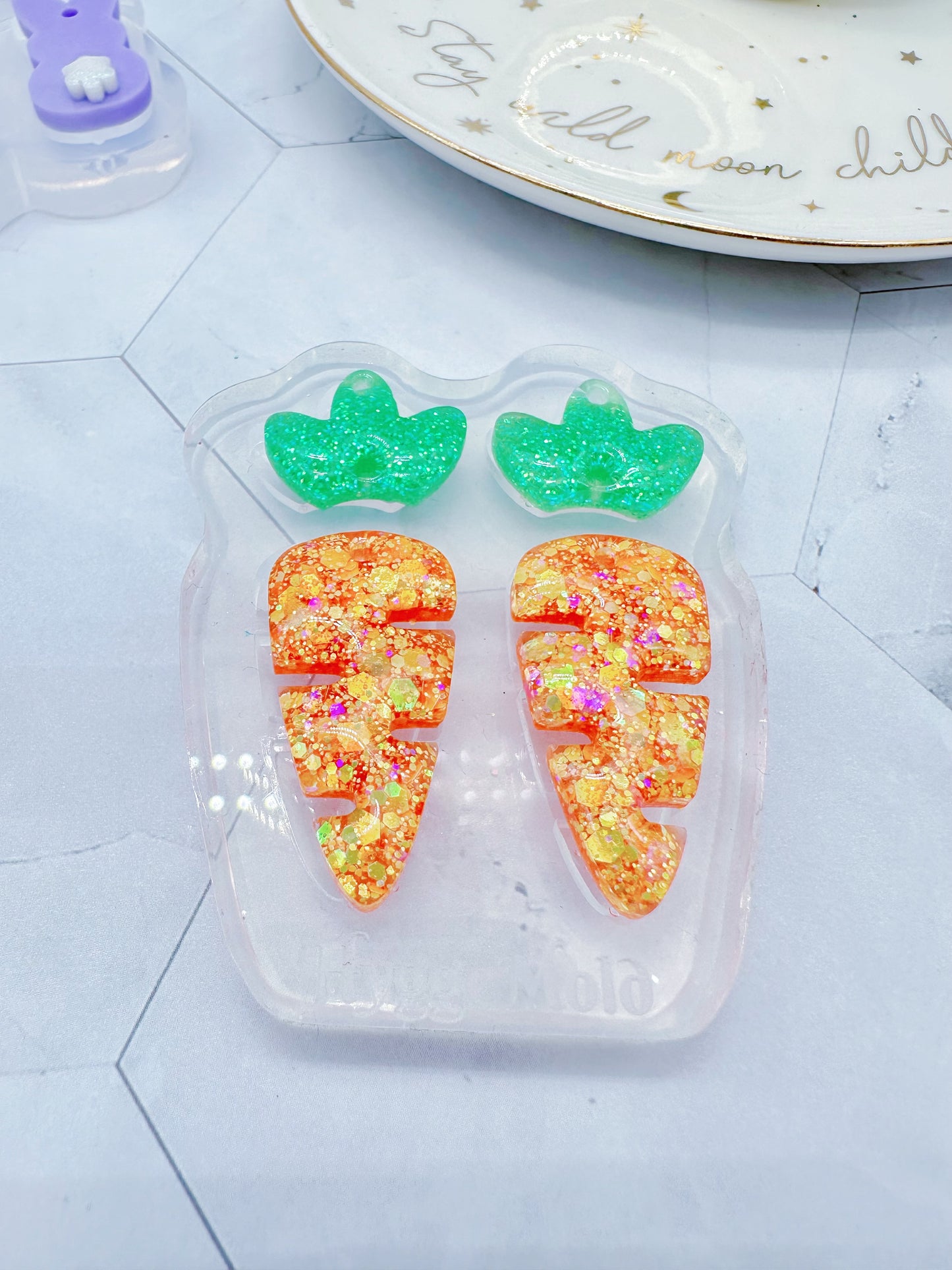 Pre-domed Carrot Dangle Earring Mold Funky Cute Easter Clear Silicone Mold for Resin