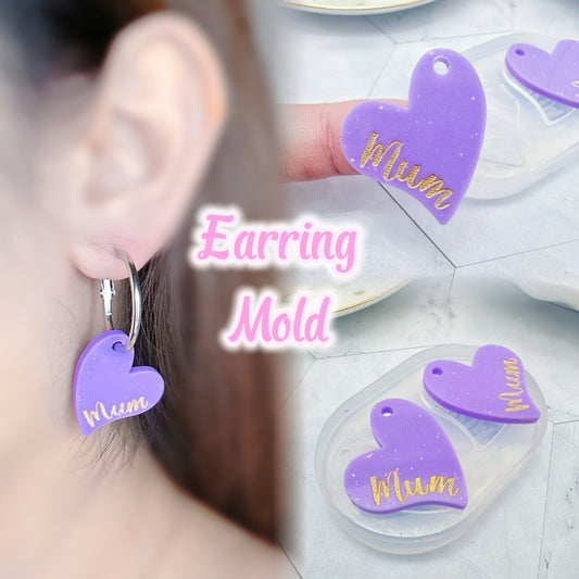 Mum Heart Dangle Earring Mold Silicone Mold for Resin Hoop Charm Mould