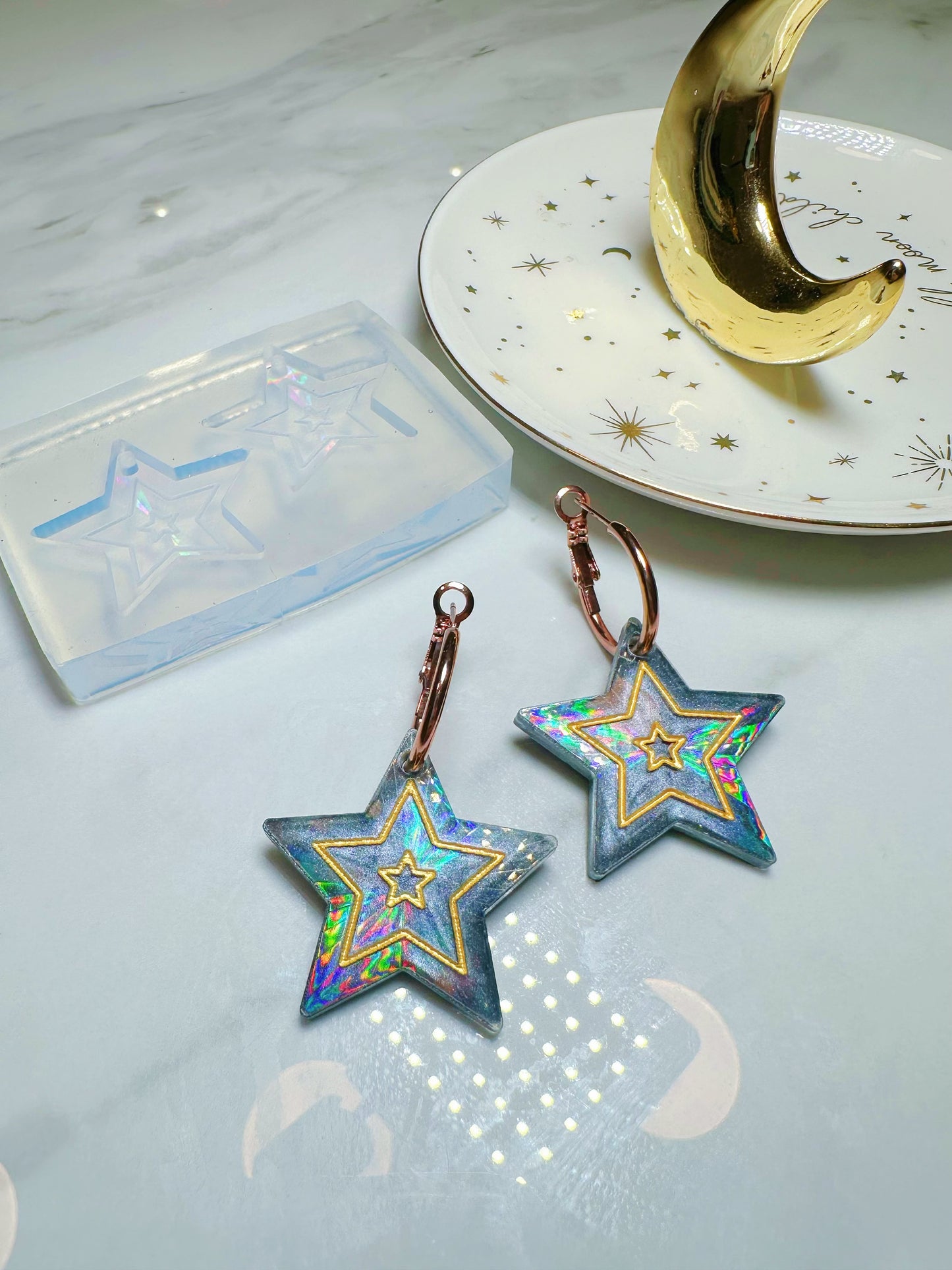 Holographic Starburst Dangle Earring Mold for Hoop Charms