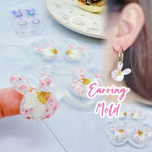Pre domed Bunny Face Dangle Earring Hoop Charm Mold Easter Clear Silicone Mold for resin jewellery