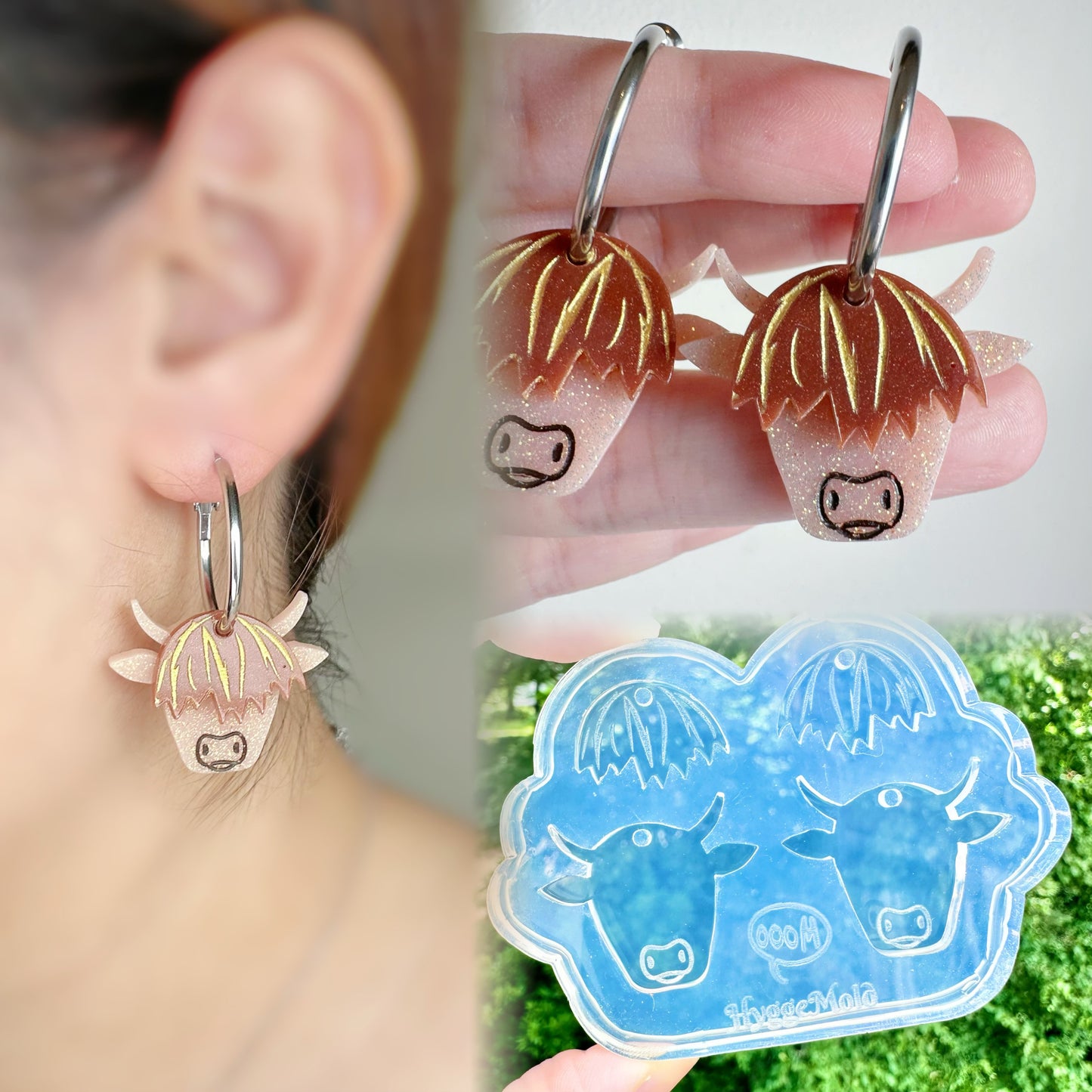 Highland Cow Dangly Charm Earring Mold for Hoops and Hooks