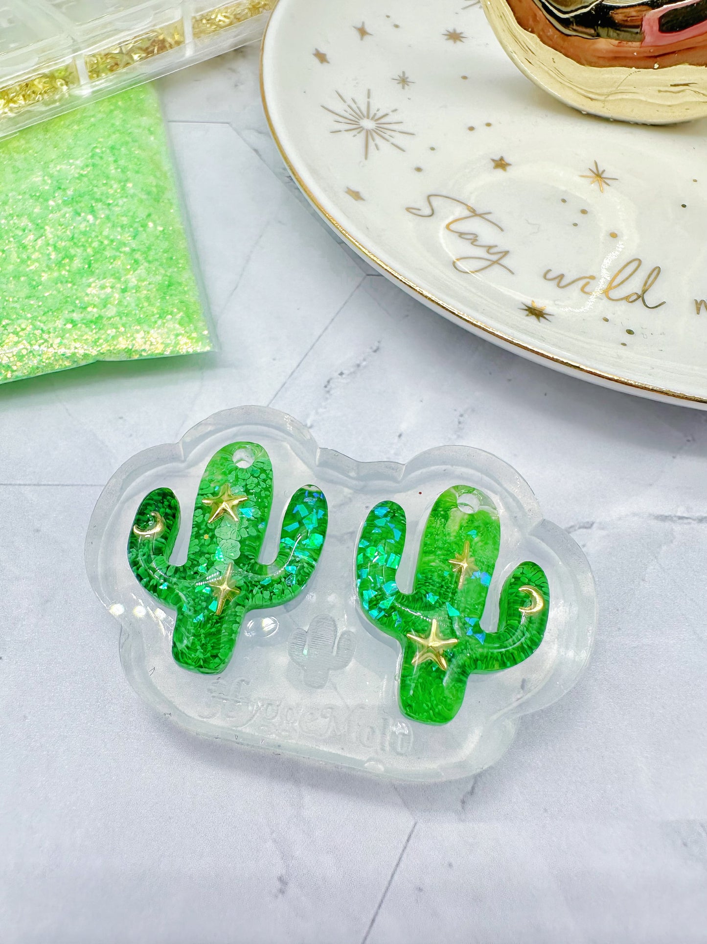 Predomed Cactus Dangle Charm Earring Mold for Hoops and Hooks