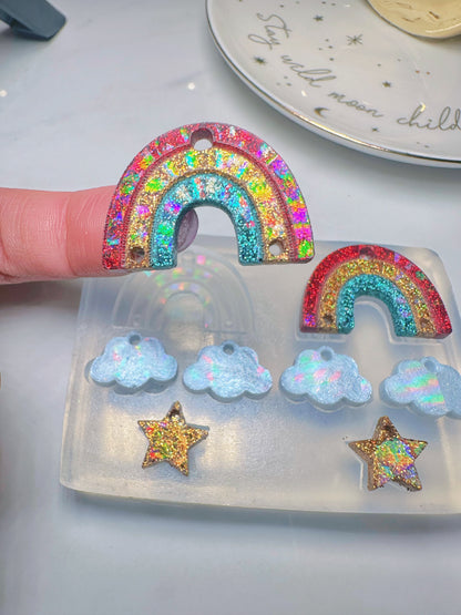 Holographic Rainbow Cloud Star Dangle Earring Mold for Hoop Charms