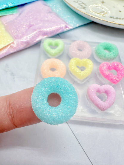 Donut Hoop and Heart Shape Sugar-coated Sour Gummy Silicone Mold for resin studs and cabochons