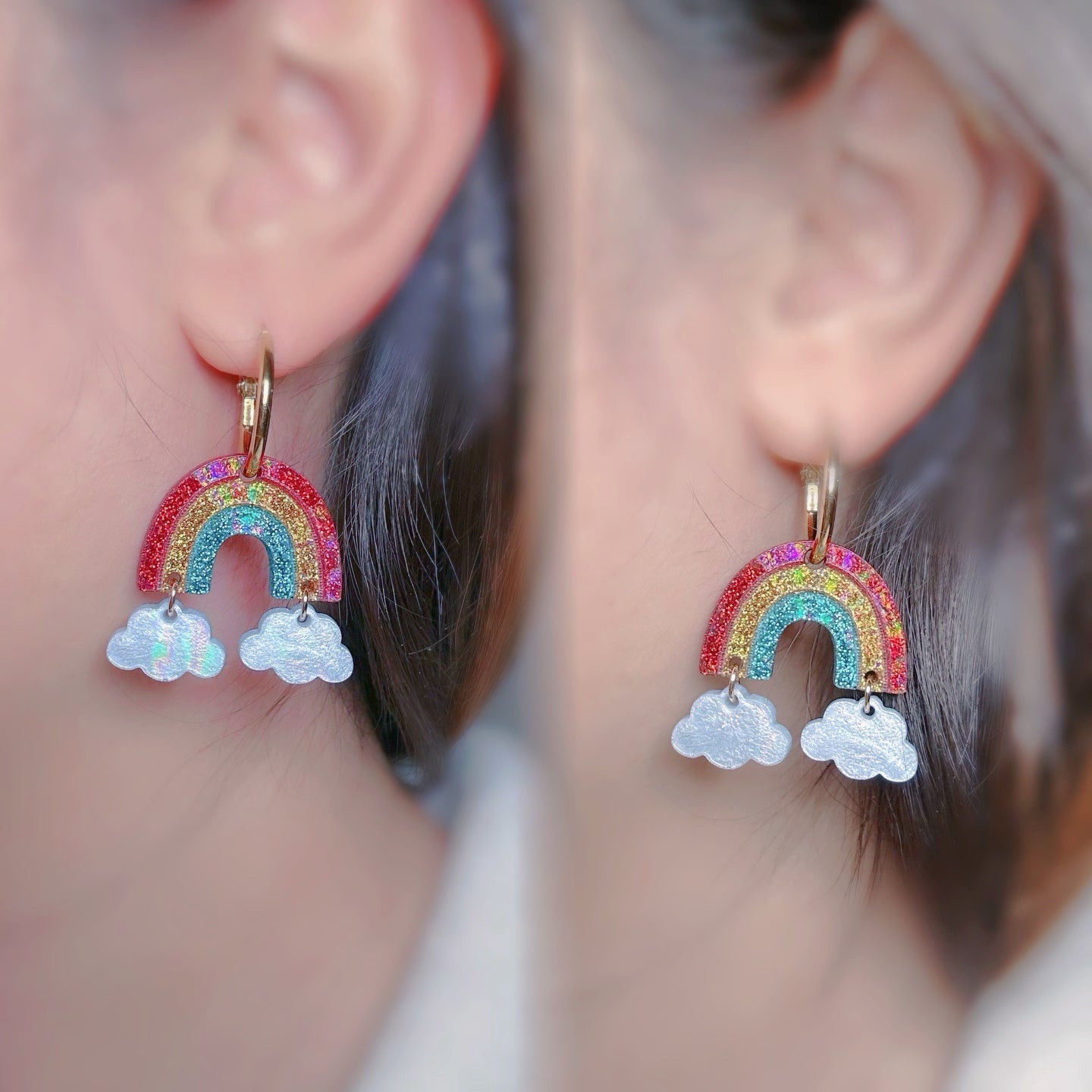 Holographic Rainbow Cloud Star Dangle Earring Mold for Hoop Charms