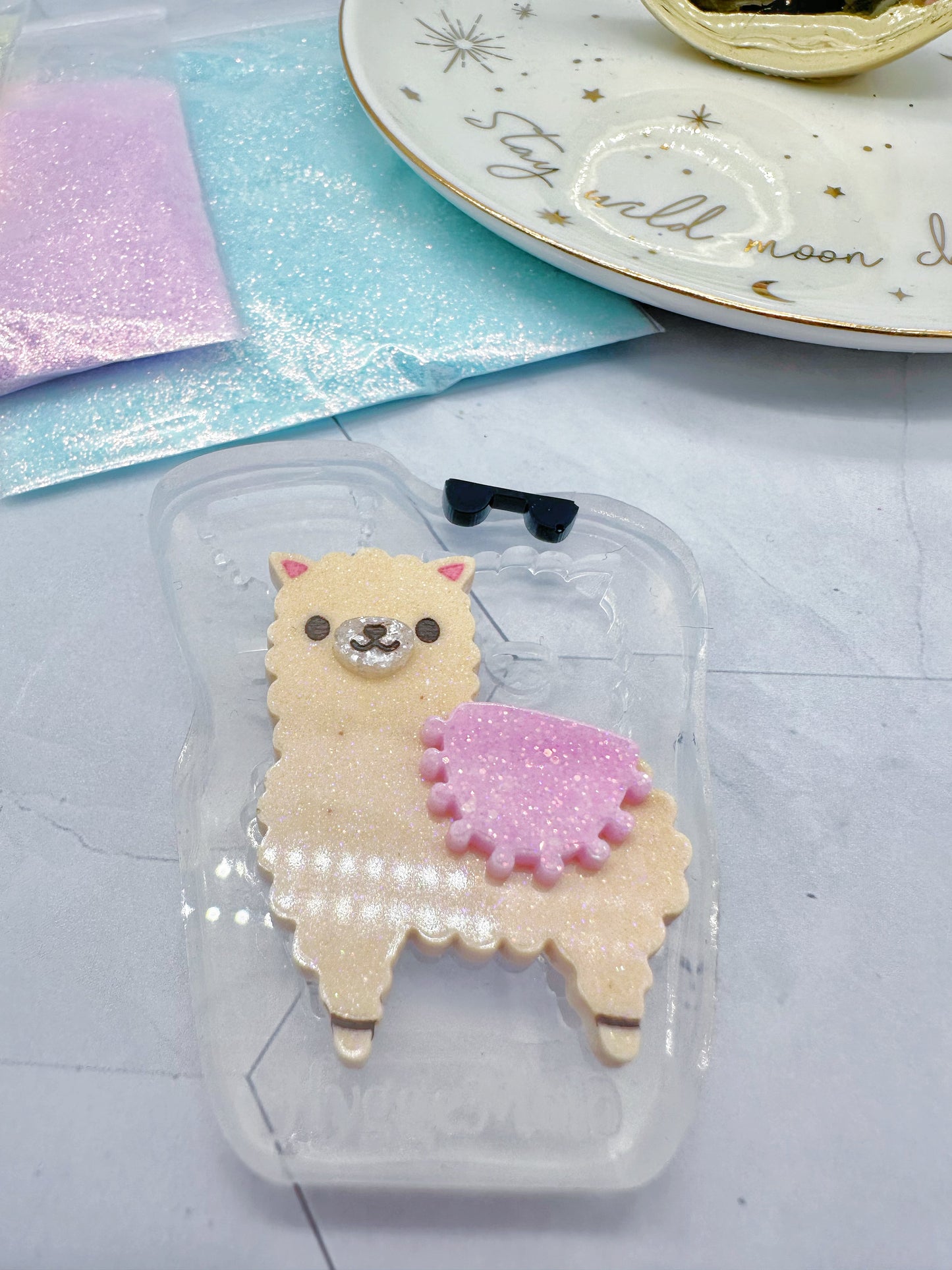Cute Llama Brooch Mold with Sunglasses & Blanket accessories Clear Silicone Mold for Resin