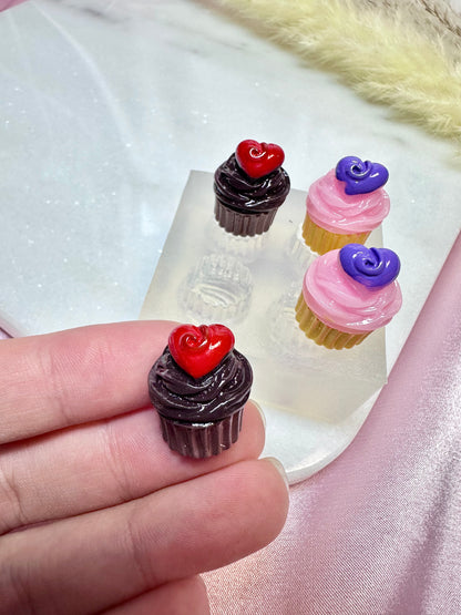 Clear Silicone Mold for Polymer Clay Resin Heart Cupcake Muffin Earring Mold