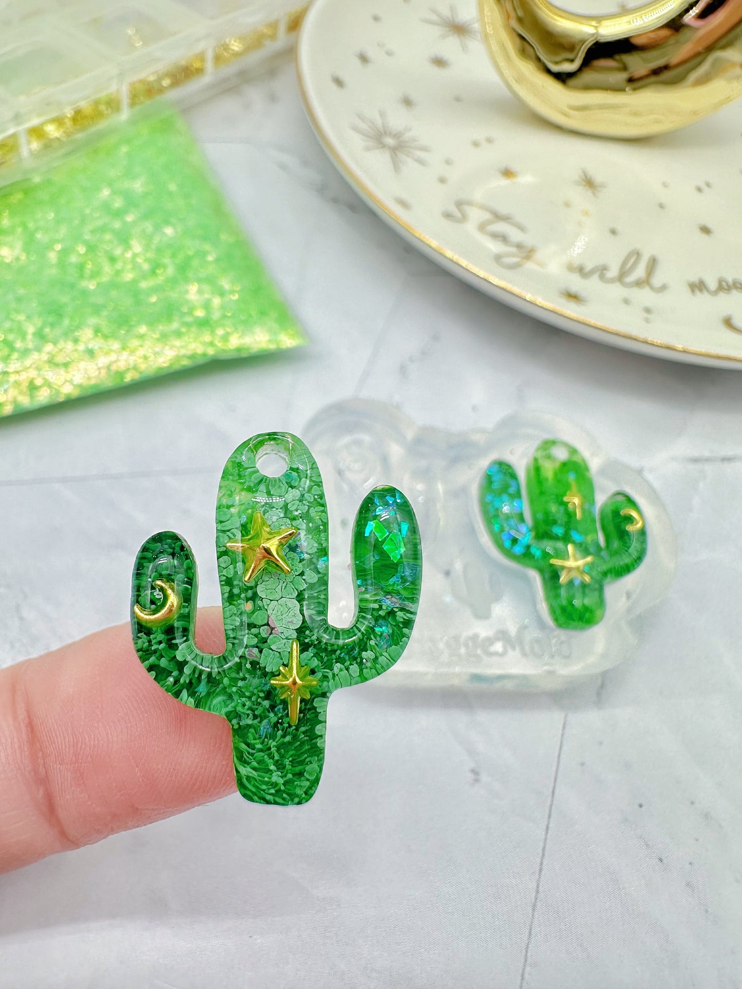 Predomed Cactus Dangle Charm Earring Mold for Hoops and Hooks