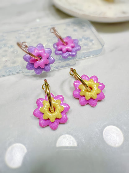 Stacked Predomed Daisy Flower Dangly Charm Hoop Earring Mold