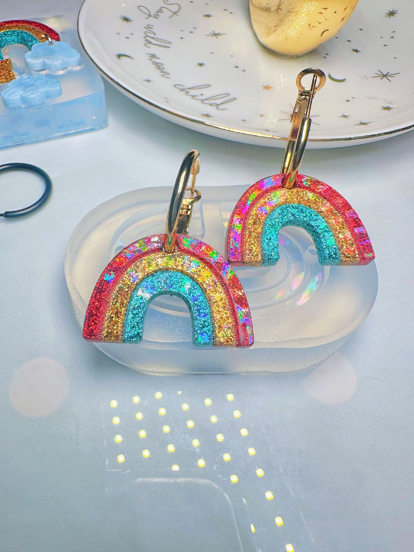 2.8 cm Holographic Rainbow Dangle Earring Mold for Hoop Charms