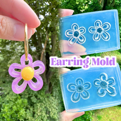 3D Open Flower Dangly Charm Hoop Earring Mold Dangle Earring Mold