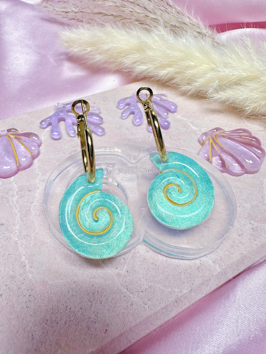Domed Etched Nautilius Shell Dangle Earring Mold for Hoop Charms