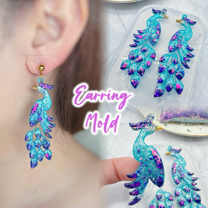 Elegant Peacock Dangle Earring Mold Clear Silicone Mold for Resin