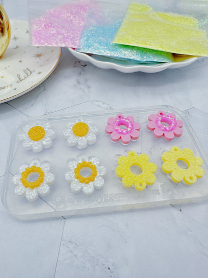 Flower Power layered Daisy Flower Dangle Drop Earring Mold