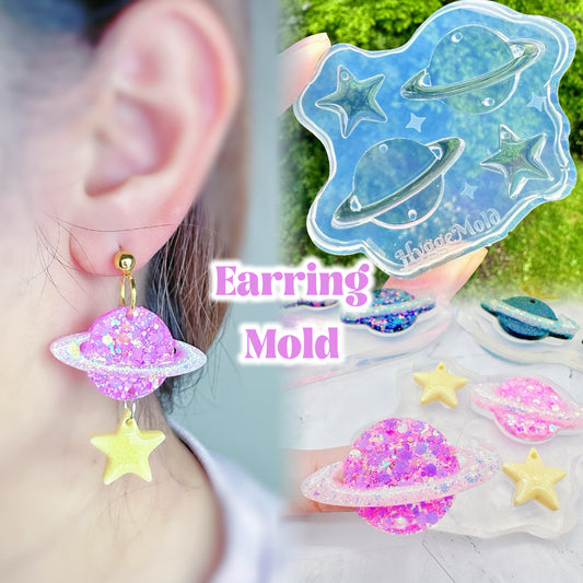 Saturn Planet and Star Dangle Earring Mold Spaceship Space travel