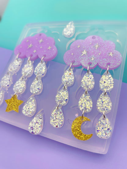 Lux Starry Sky Rainy Clouds Dangle Drop Earring Mold