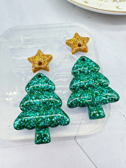 Classic Christmas Tree Dangle Earring Mold Clear Silicone Resin Jewellery Mold