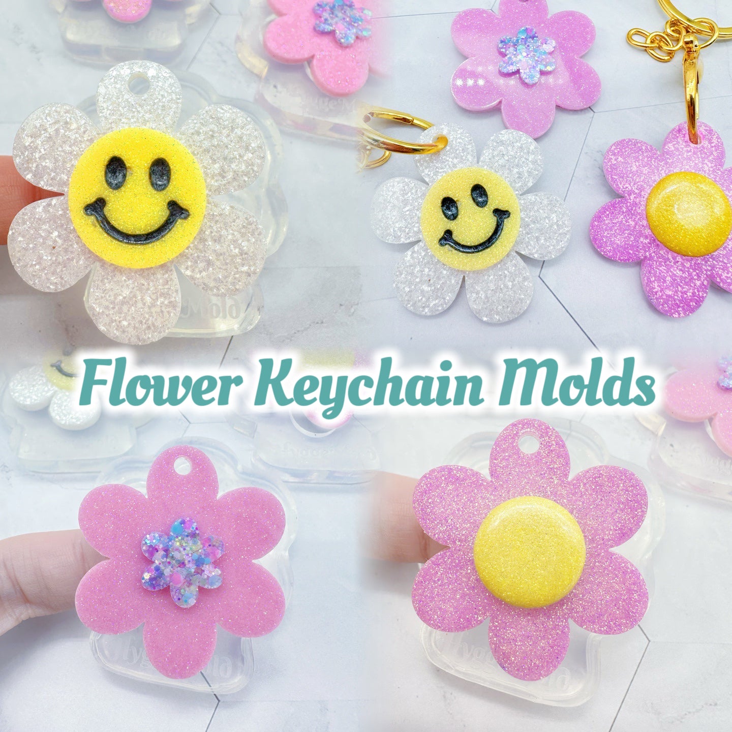 Cute Flower Keychain Molds Clear Silicone Molds for Resin