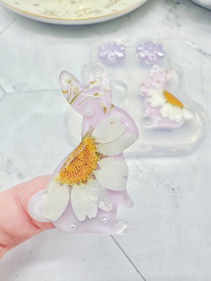 Pre domed Bunny Flower Dangle Earring Mold Easter Clear Silicone Mold for resin jewellery