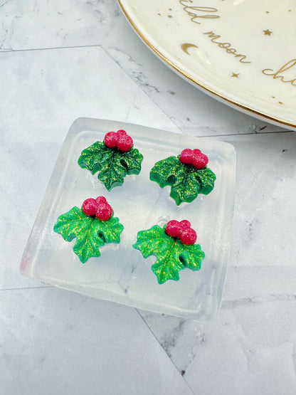 Mini 3D Christmas Holly Berry Stud Earring Mold