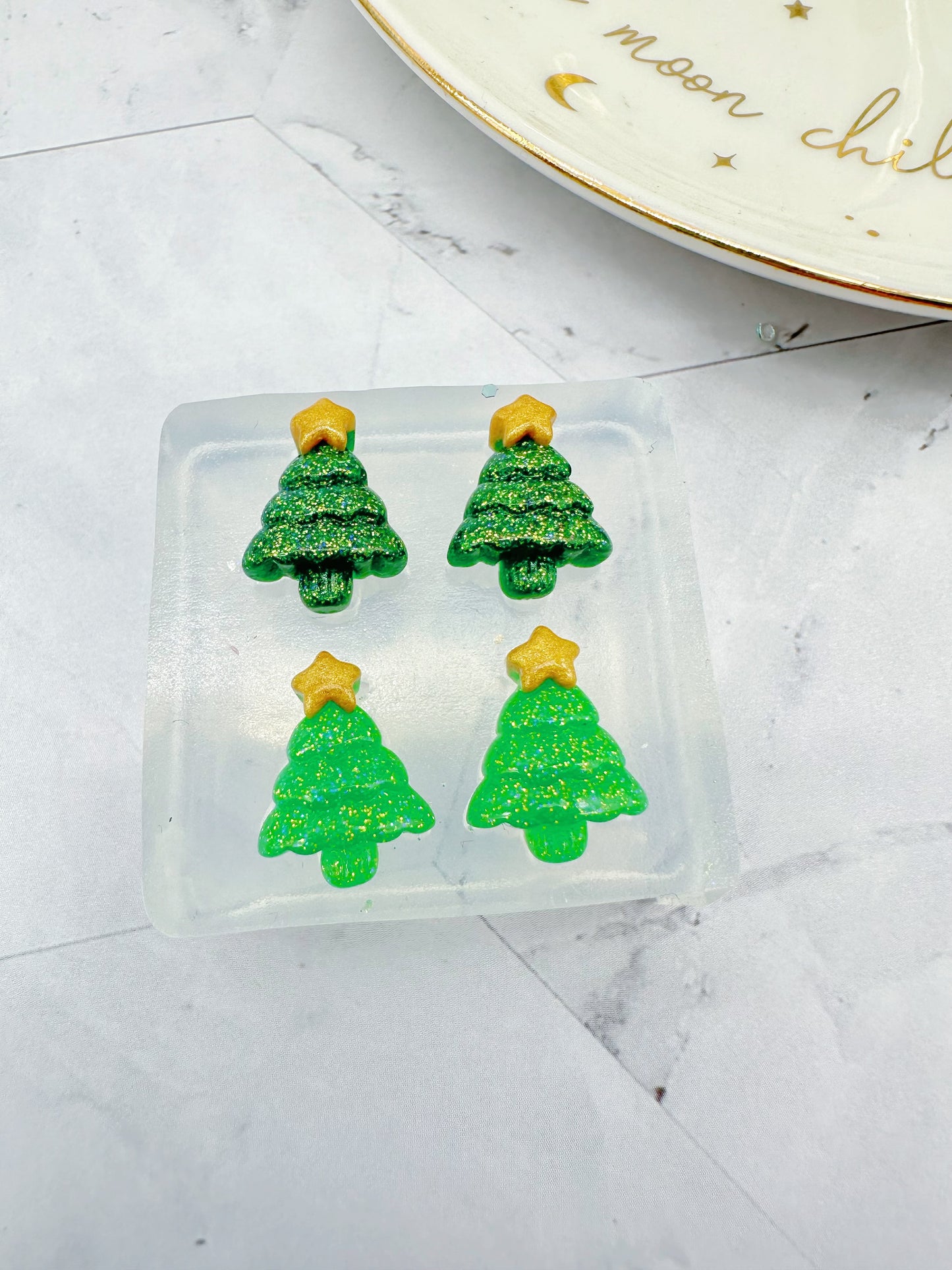 Mini 3D Christmas Tree with star Stud Earring Mold