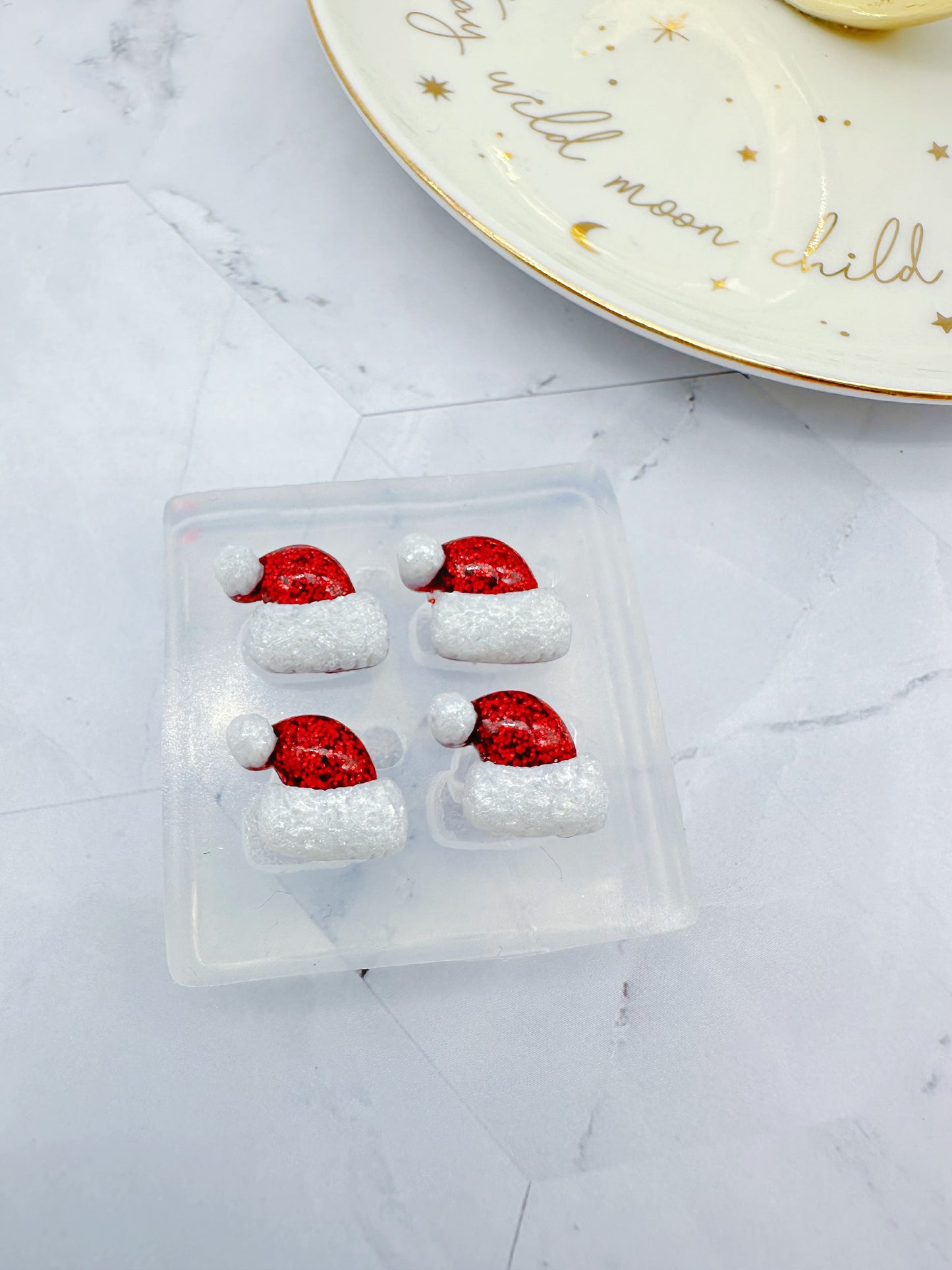 Mini 3D Textured Santa Hat Stud Earring Mold