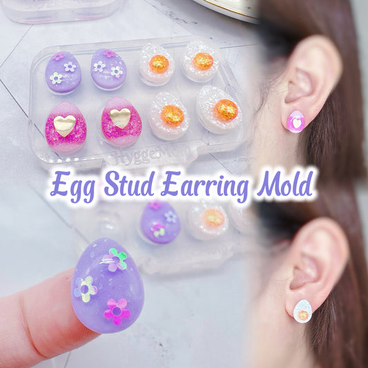 Pre-domed Egg Stud Earring Mold Hoop Charm Easter Clear Silicone Mold for Resin