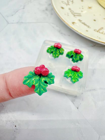 Mini 3D Christmas Holly Berry Stud Earring Mold